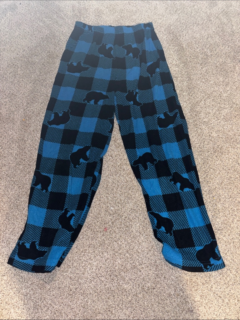 Blue Buffalo Plaid Kids Pajama Pants with Bear Motif